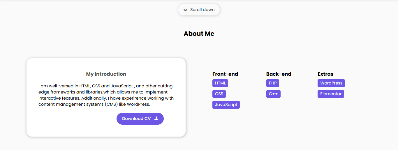 landing page about me